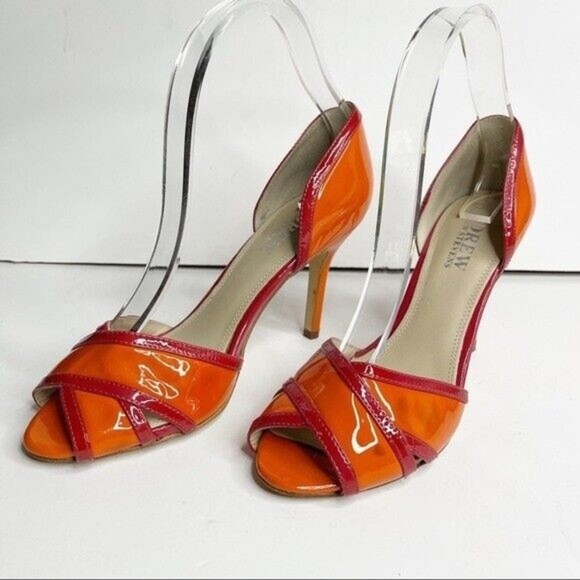Women D Orsay  Orange Patent Leather Heels Sz 7 1/2 M Andrew Stevens - Picture 12 of 13